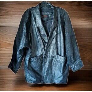 G4000 Plus Leather Coat Womens 2X Double Breasted Jacket Dolman LS 90s Glam Rock
